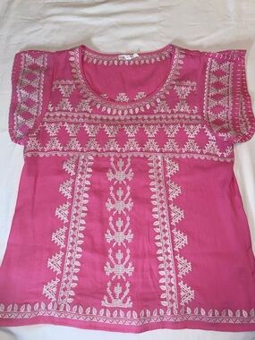 THML Pink Embroidered Short Sleeve Tunic Top
